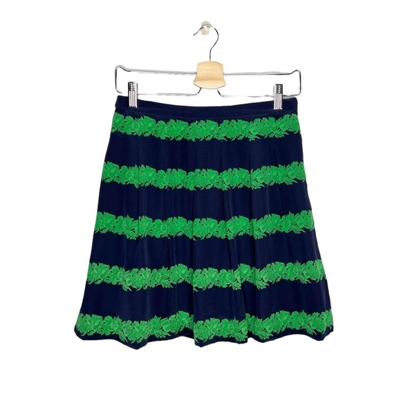 J Crew 100% Silk Beanstalk Striped Pleated Skirt - Picture 1 of 10